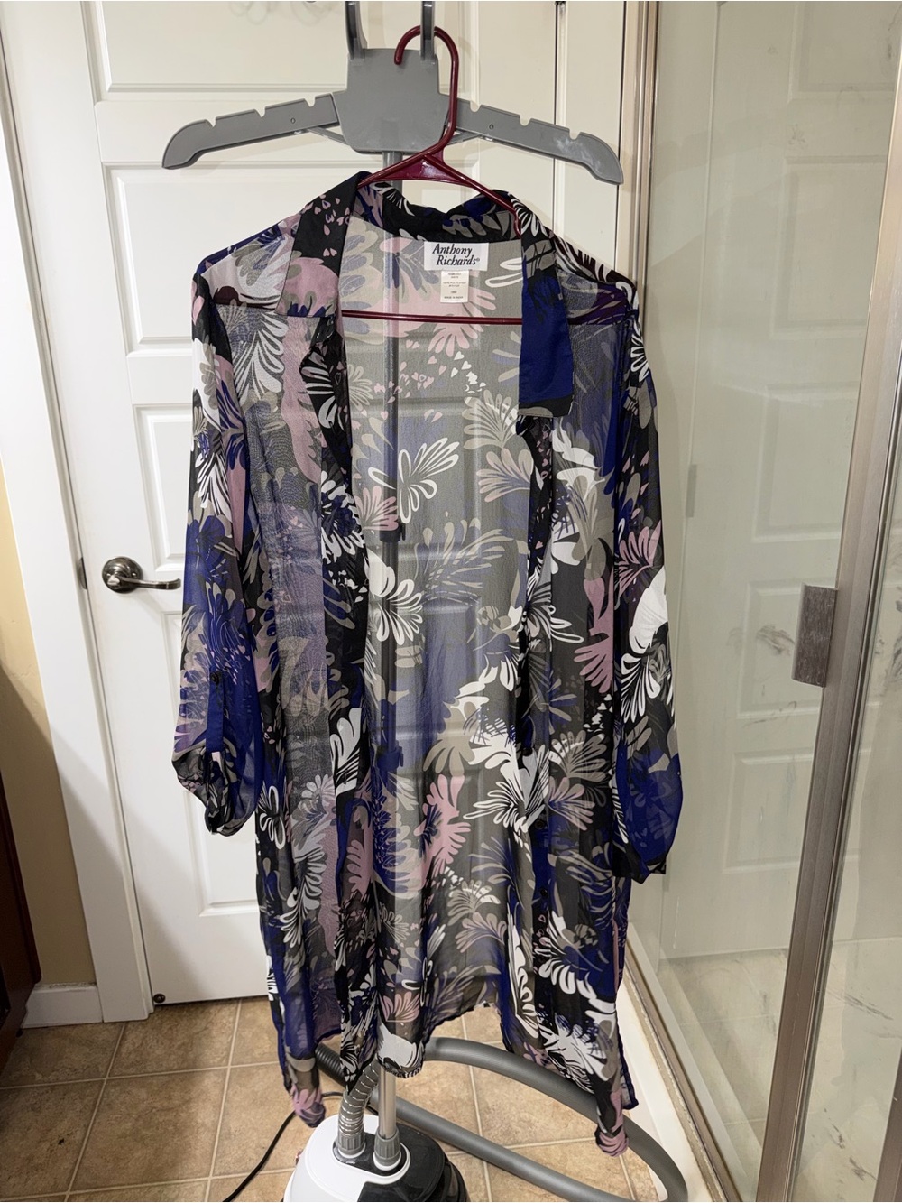 Anthony Richards Sheer Floral Kimono Jacket - Blue, Black & White